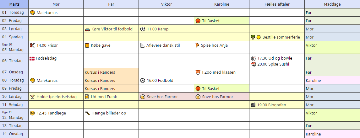 Calendar example